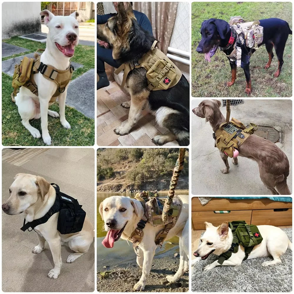 Adjustable Tactical Dog Harness With Leash And Detachable Pocket Pack For Medium Large Dogs Outdoor Training Walking Hiking Running No Pull Pet Vest Set