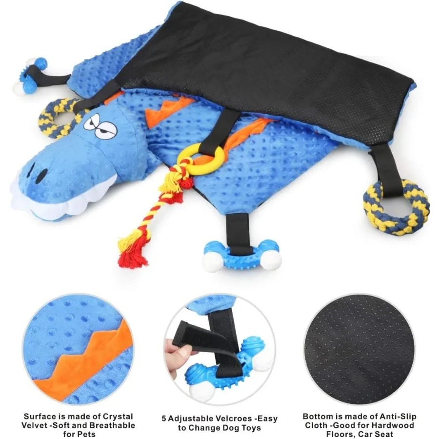 Dog Play Mat with Chew Toys Multiple Puzzle Interactive Toy Pet Playing Mat for Small Medium Dogs Cats All-in-One Crocodile Pat