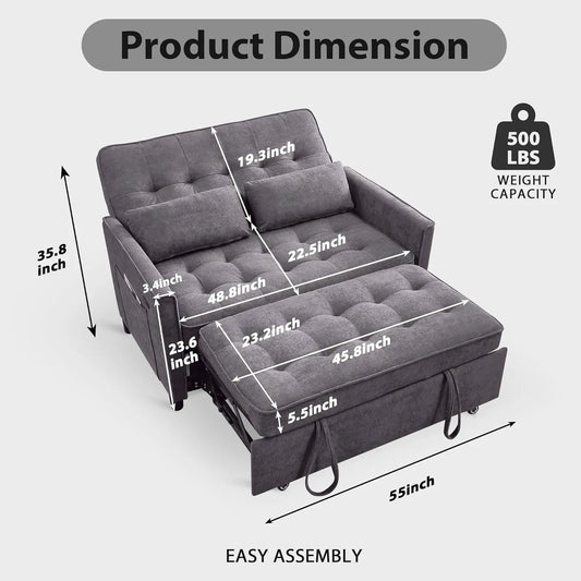 Convertible 3 in 1 Pull Out Sofa Bed Loveseat Sleeper Couch with Side Pocket Adjustable Living Room Furniture, Customized