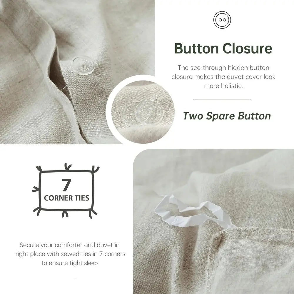 Linen Duvet Cover Set, 3 PCS Natural French Style King Size, Breathable Soft Comforter Cover with 2 Pillowcases (Linen, 104x92)