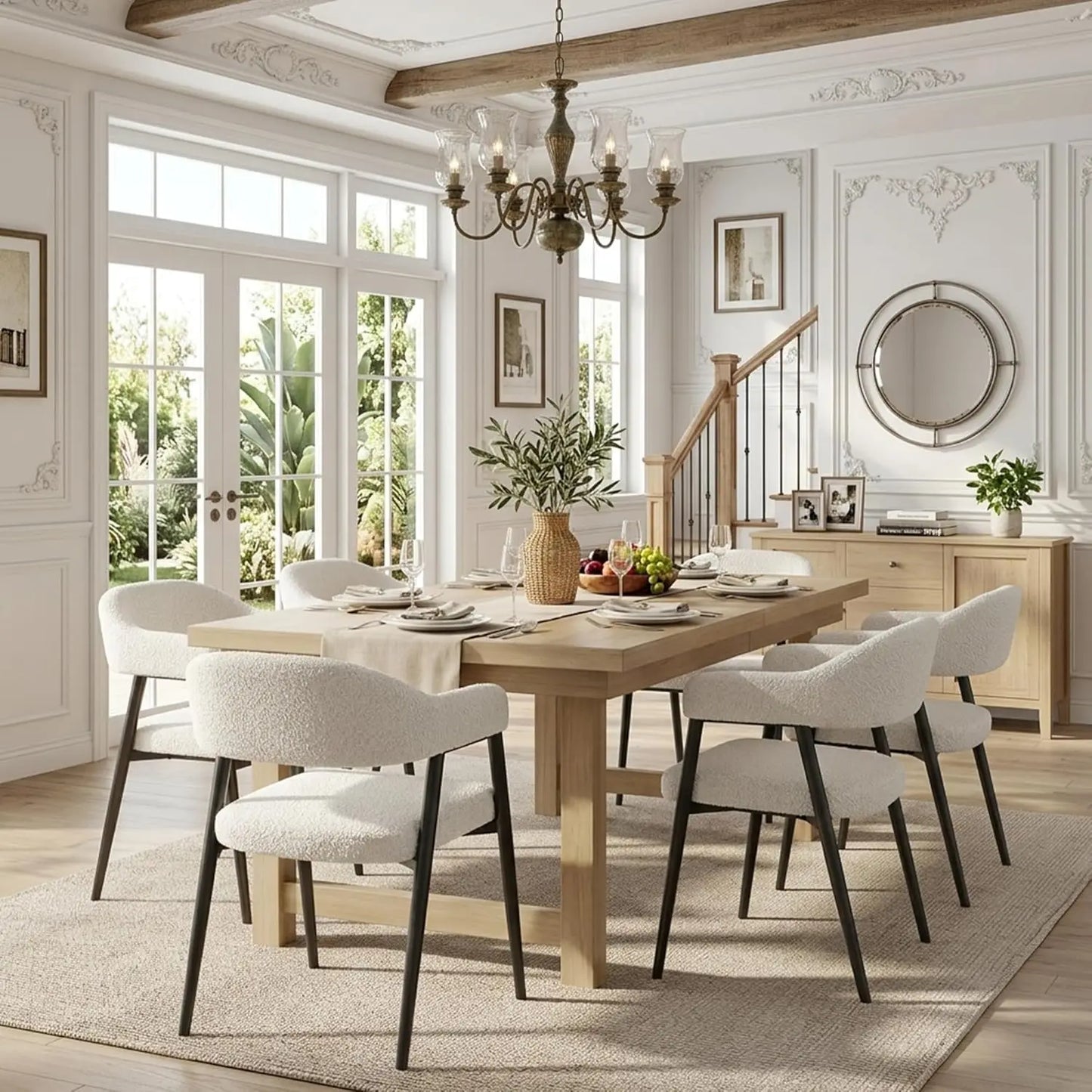 Faux Leather Dining Chairs 6pcs Mid-Century Barrel Arms Metal Legs Open Back Kitchen Dining Room Custom