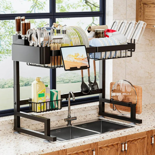Over Sink Dish Drying Rack (Expandable Height/Length) Snap-On Design Large Dish Drainer Storage Counter Organizer 24" - 35.5"(L)
