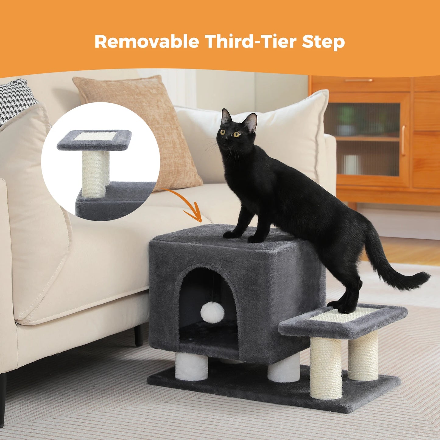 3-Tier Dog Stairs, Removable Pet Stairs for Small Dogs and Cats, Multifunctional Cat Bed House with Scratching Posts, Cat Condo