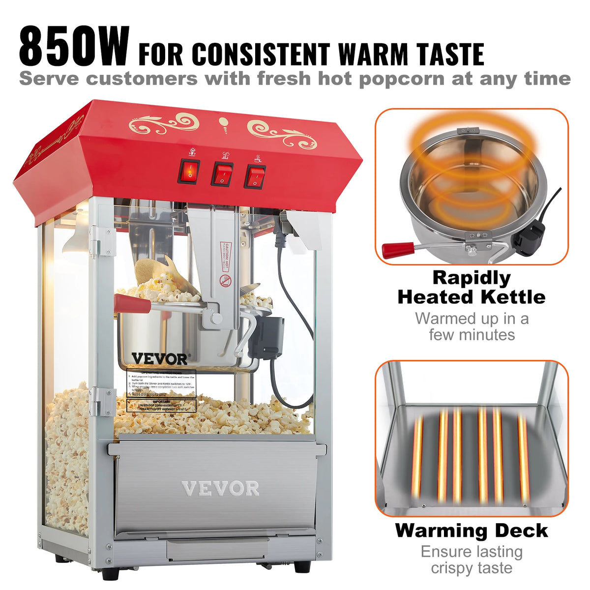 SucceBuy 8/12Oz Electric Popcorn Maker Commercial Popper Machine  Automatic Corn Cookware with Scoop Spoon SUS304 Heating Tube