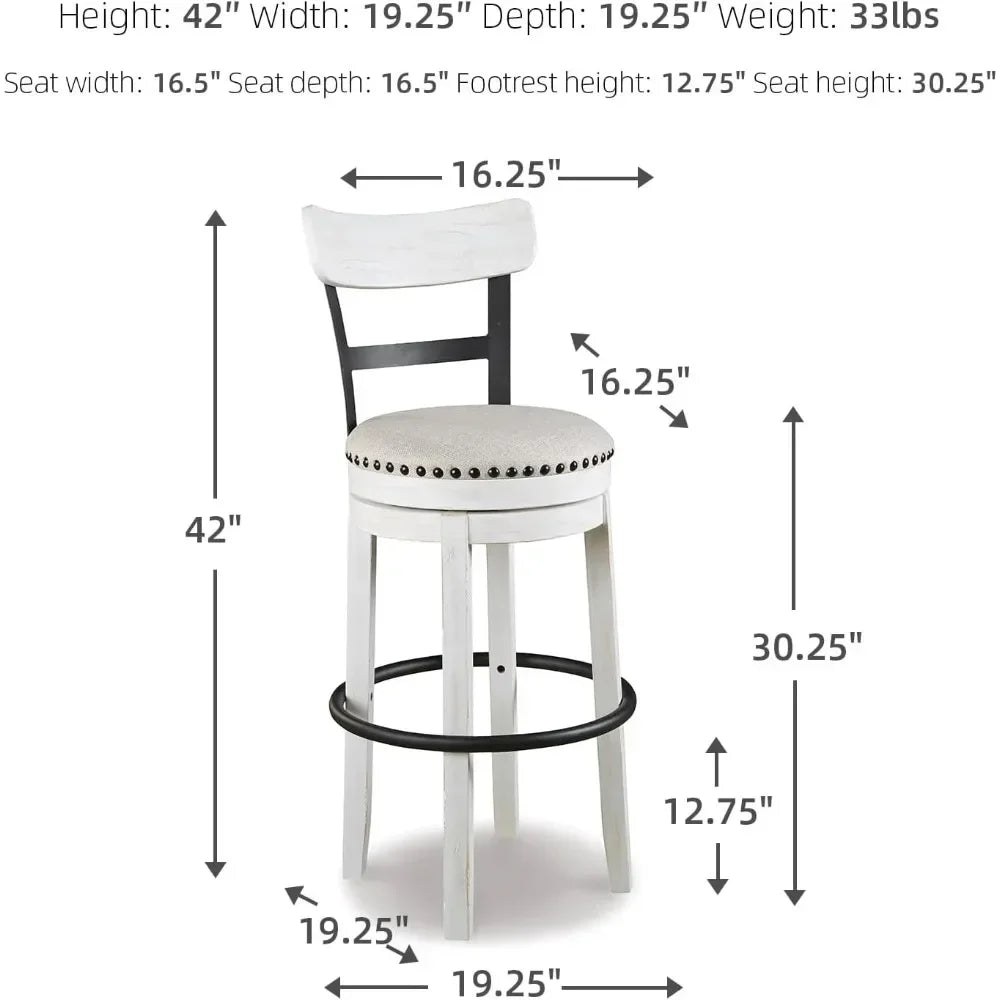 valebeck 30" modern swivel pub height barstool, whitewash