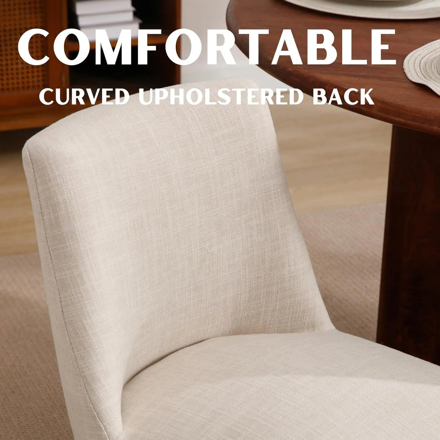 Modern Linen Dining Chairs Set of 4 Upholstered Kitchen Side Chair Wood Legs Beige Custom