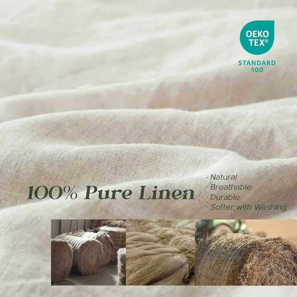Linen Duvet Cover Set, 3 PCS Natural French Style King Size, Breathable Soft Comforter Cover with 2 Pillowcases (Linen, 104x92)