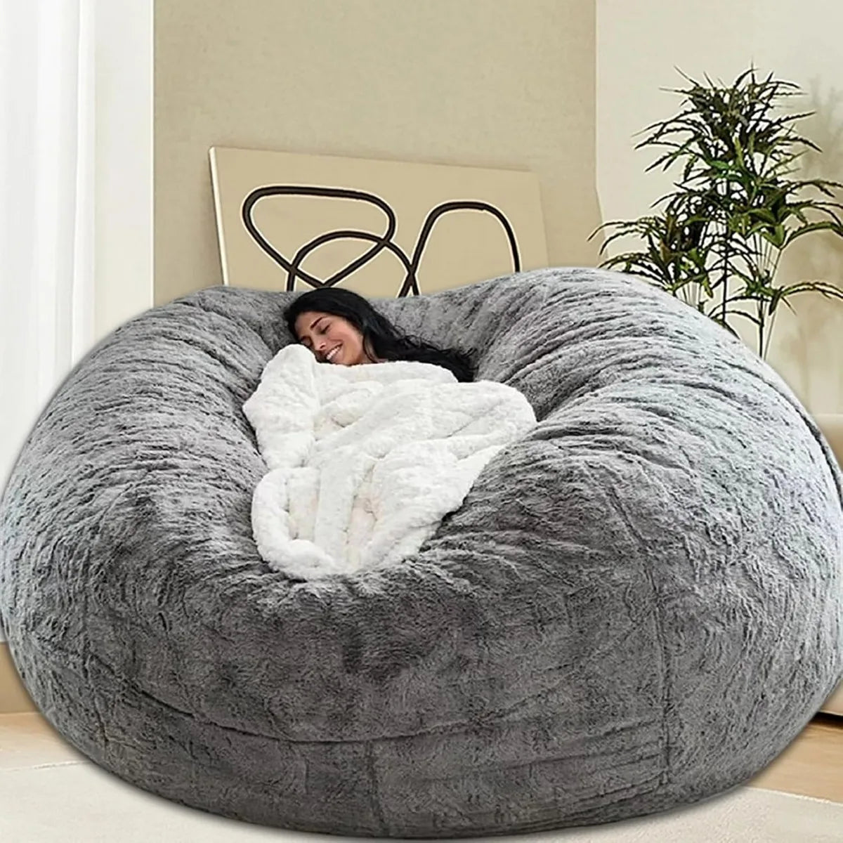Bean Bag Chair for Adults Kids Without Filling Comfy Fluffy Giant Round Beanbag Lazy Sofa Cover for Reading Chair Floor C
