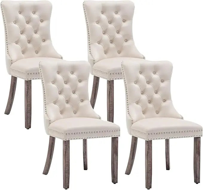 Velvet Dining Chairs Set of 6, Upholstered Dining Room Chairs with Nailhead Ring Pull Trim, Button Tufted Wing Back Chairs