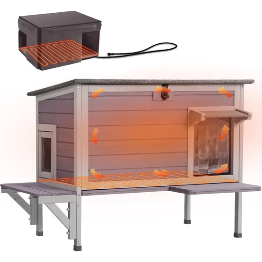 gutinneen heated cat house for outside outdoor cat house insulated weatherproof feral cat shelter with heater and insulated line