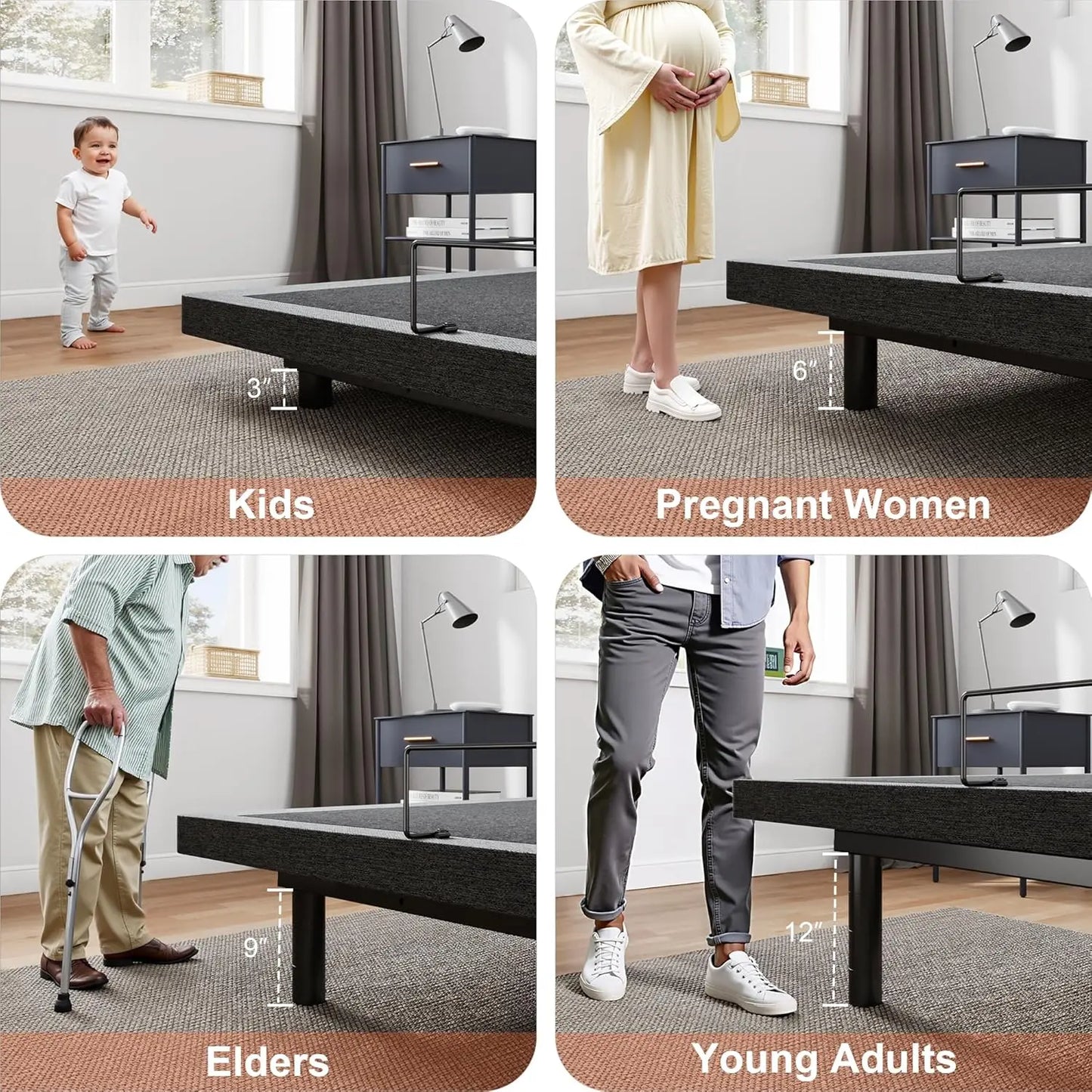 Large Adjustable Bed Frame with Adjustable Legs, Electric Bed Base, Wireless Remote Control, Silent and Durable