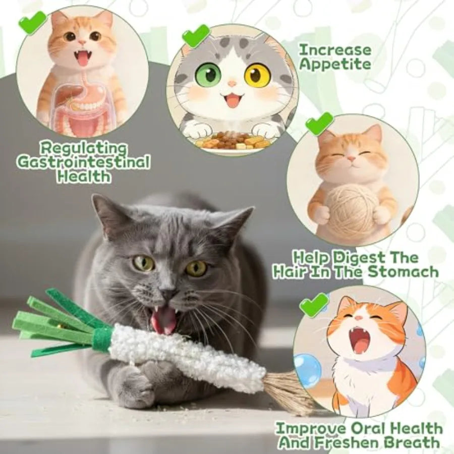 5 PCS Wood Knotweed Felt Chew Stick Dental Care Cat Toy for Teeth Cleaning Satisfies Chewing Instincts Safe and Long Lasting Te