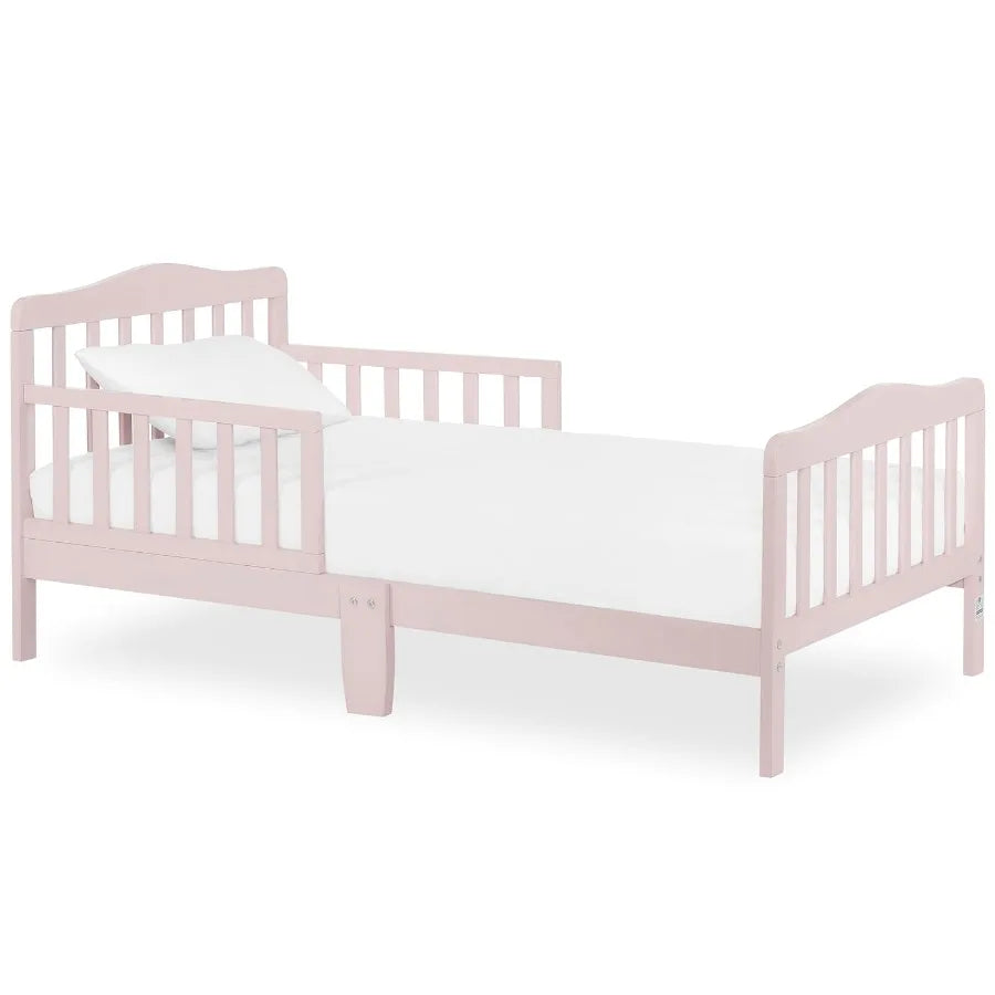 Dream On Me Classic Design Toddler Bed In Pink, Low-to-Floor Wooden Bed With Safety Rails, GREENGUARD Gold & BSA Certified, Non-