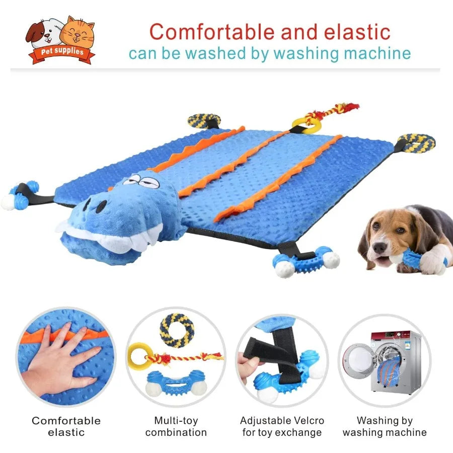 Dog Play Mat with Chew Toys Multiple Puzzle Interactive Toy Pet Playing Mat for Small Medium Dogs Cats All-in-One Crocodile Pat