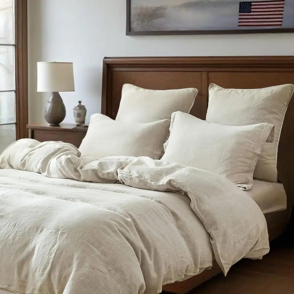 Linen Duvet Cover Set, 3 PCS Natural French Style King Size, Breathable Soft Comforter Cover with 2 Pillowcases (Linen, 104x92)