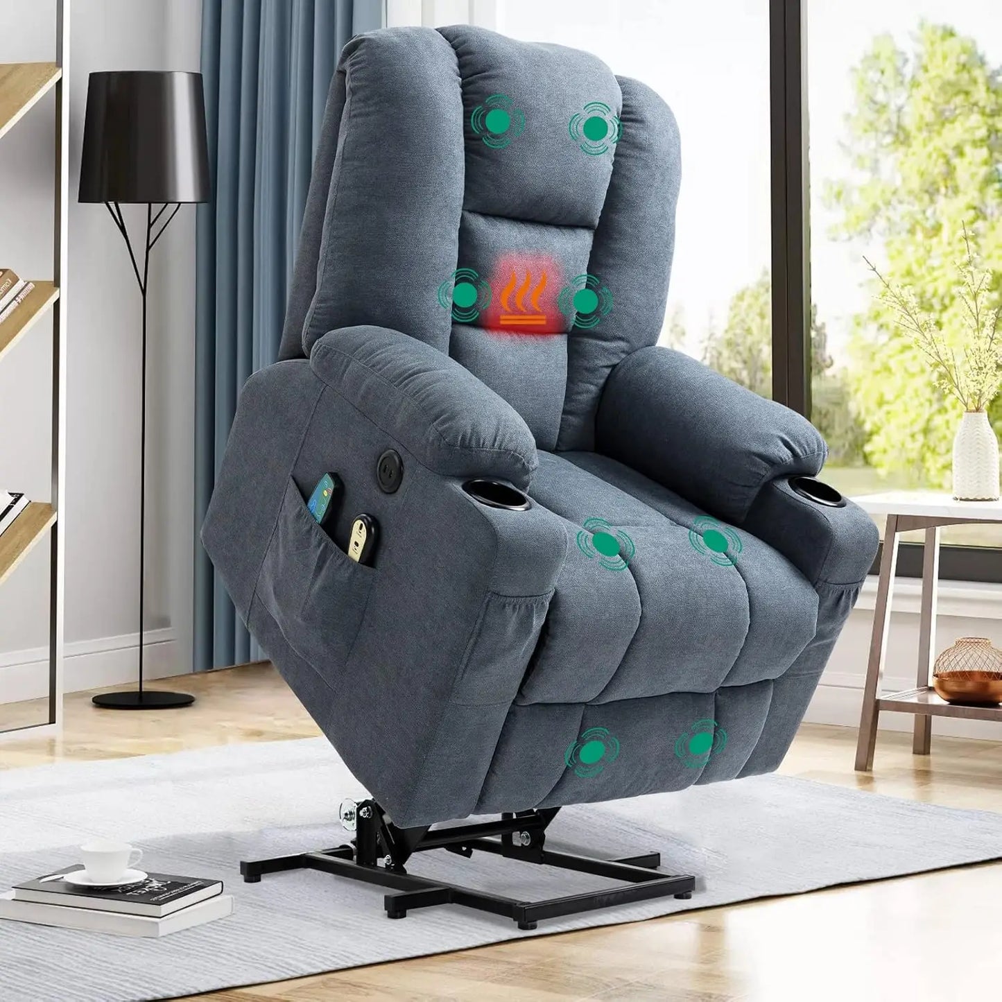 Power Lift Chair Electric Recliner for Elderly Heated Vibration Massage Fabric Recliner Chair with 2 Remote, Customized