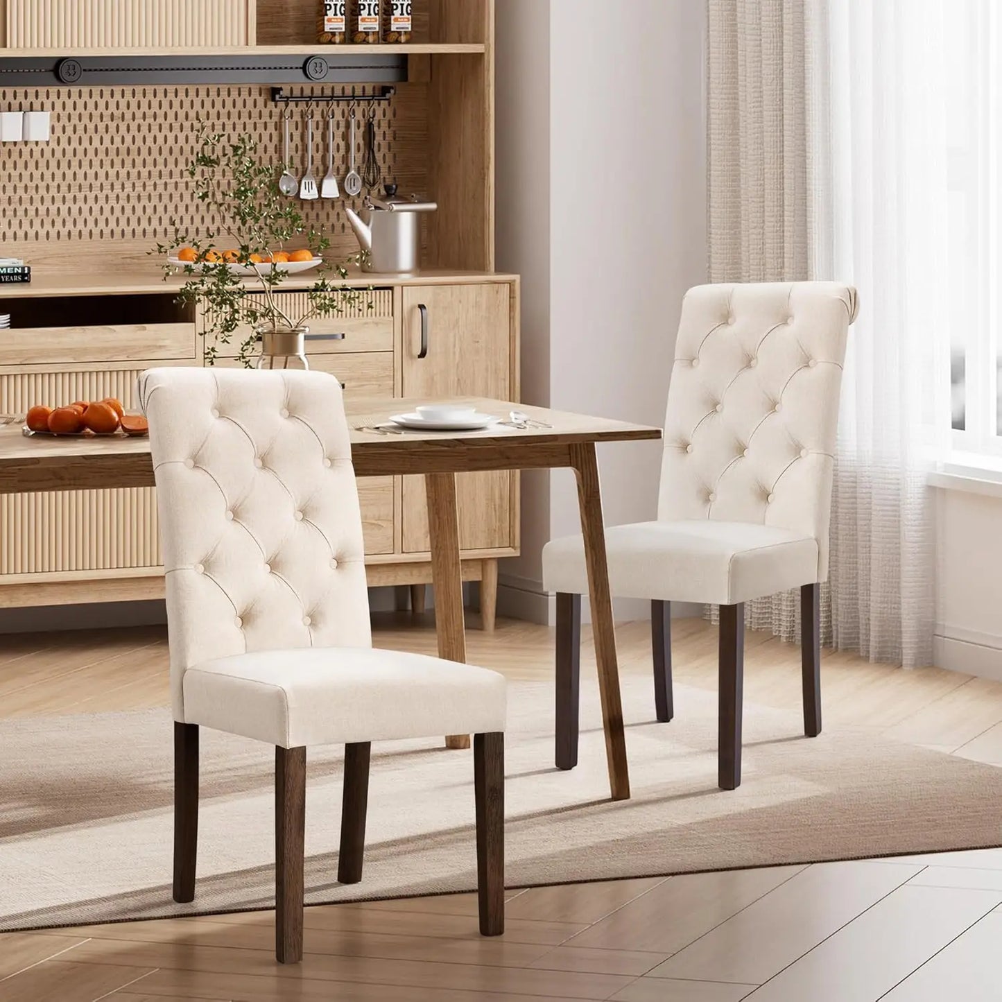 Dining Chairs Set of 2, Button Tufted Parsons Upholstered Chairs with Solid Wood Legs, Mordern Fabric Kitchen, Customized