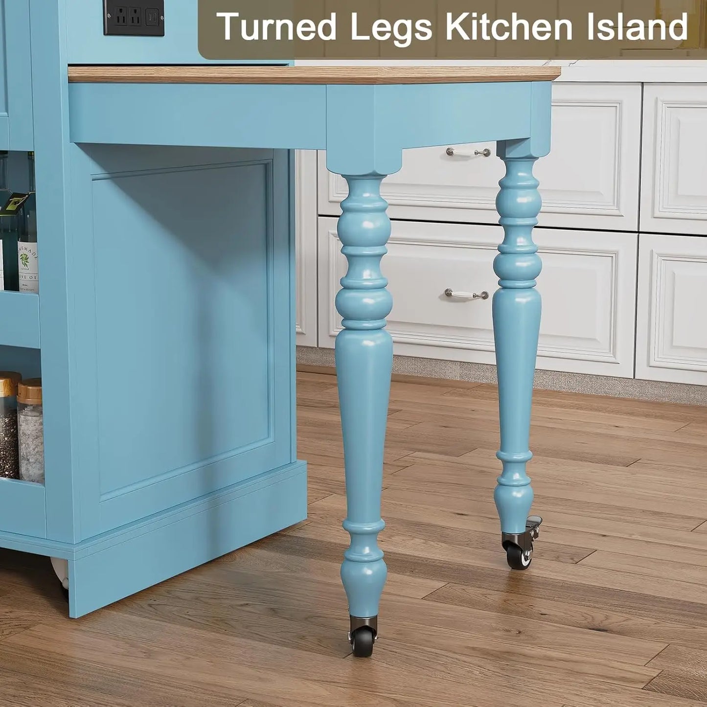 72" Kitchen Island with Extendable Table for 2-4, Island Table for Kitchen with Power Outlet and Storage Slide Out, Custom