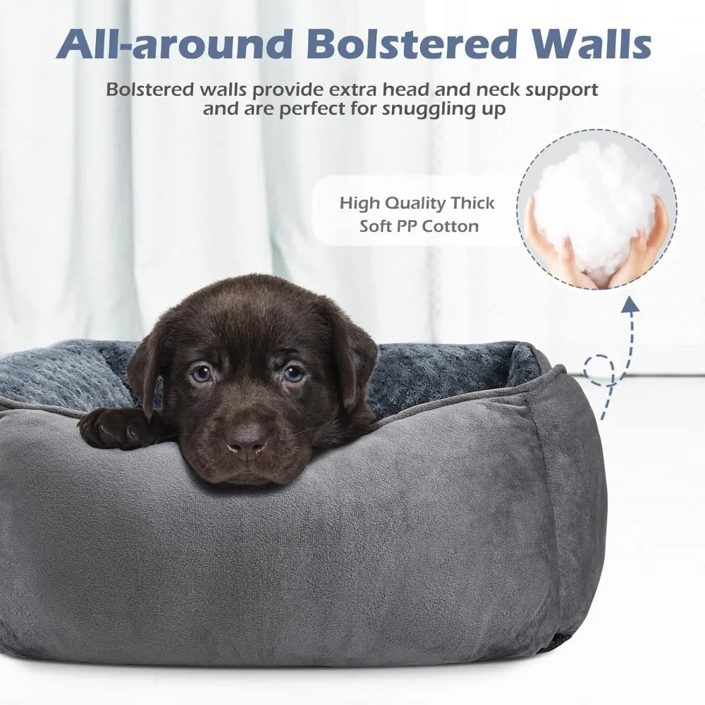 Rectangle Washable Orthopedic Dog Bed Soft Calming Durable Anti-Slip Bottom Small Medium Large Sizes