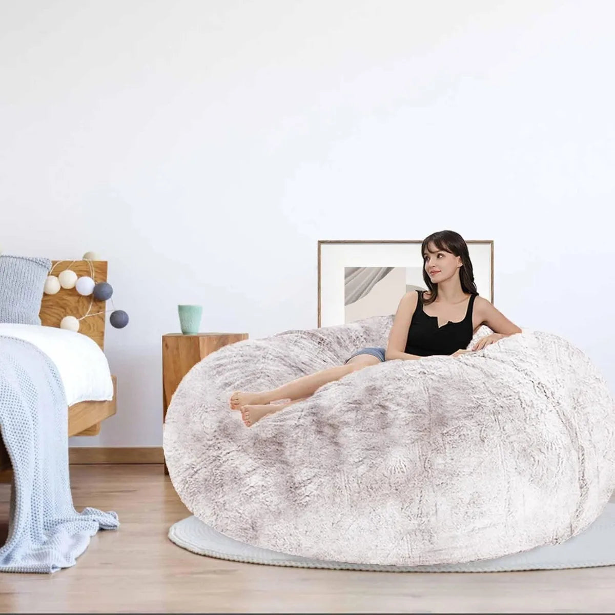 Bean Bag Chair for Adults Kids Without Filling Comfy Fluffy Giant Round Beanbag Lazy Sofa Cover for Reading Chair Floor C