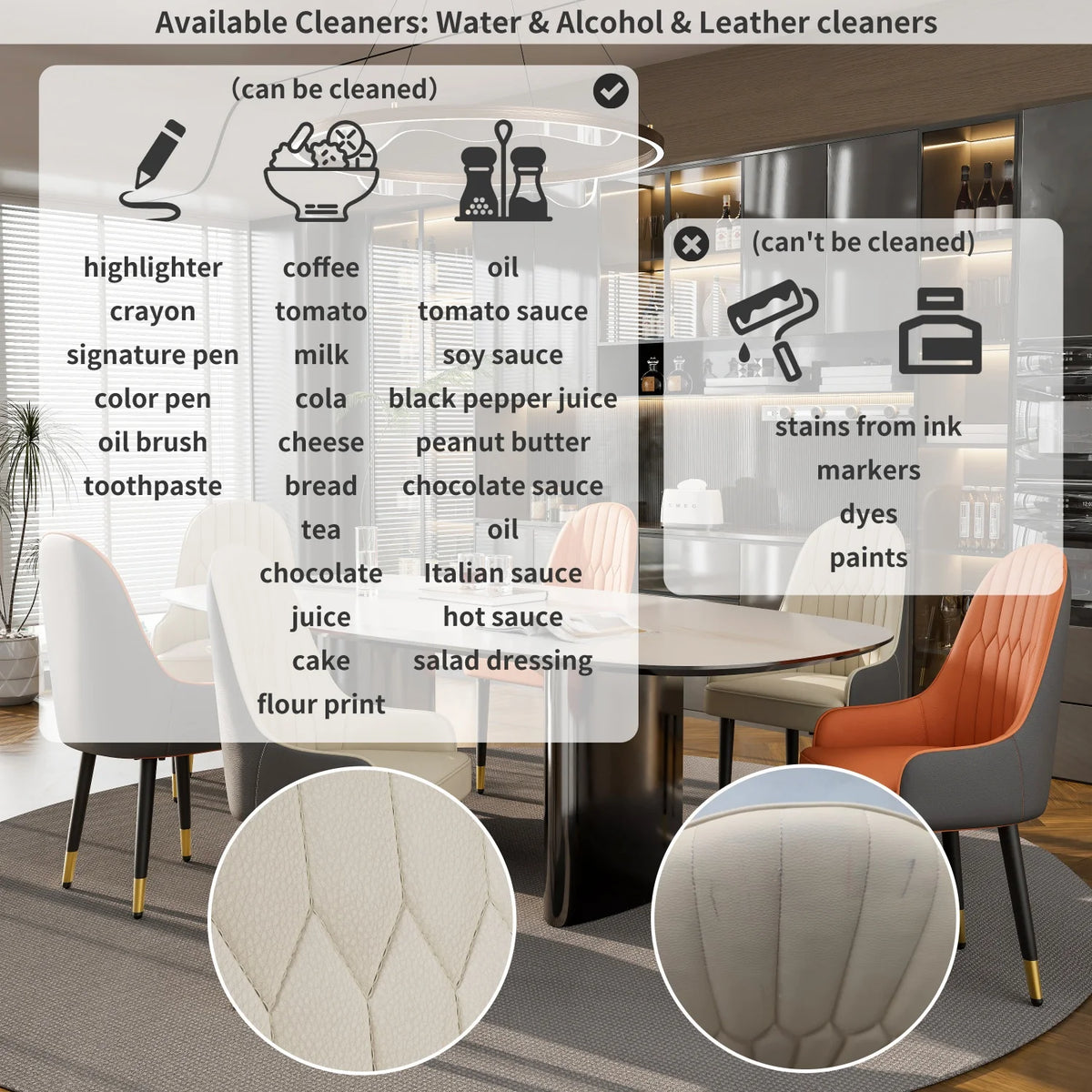 Modern Dining Chairs Set of 2 Kitchen Chairs Upholstered Cushion Seat Metal Legs for Dining Room Restaurant Island