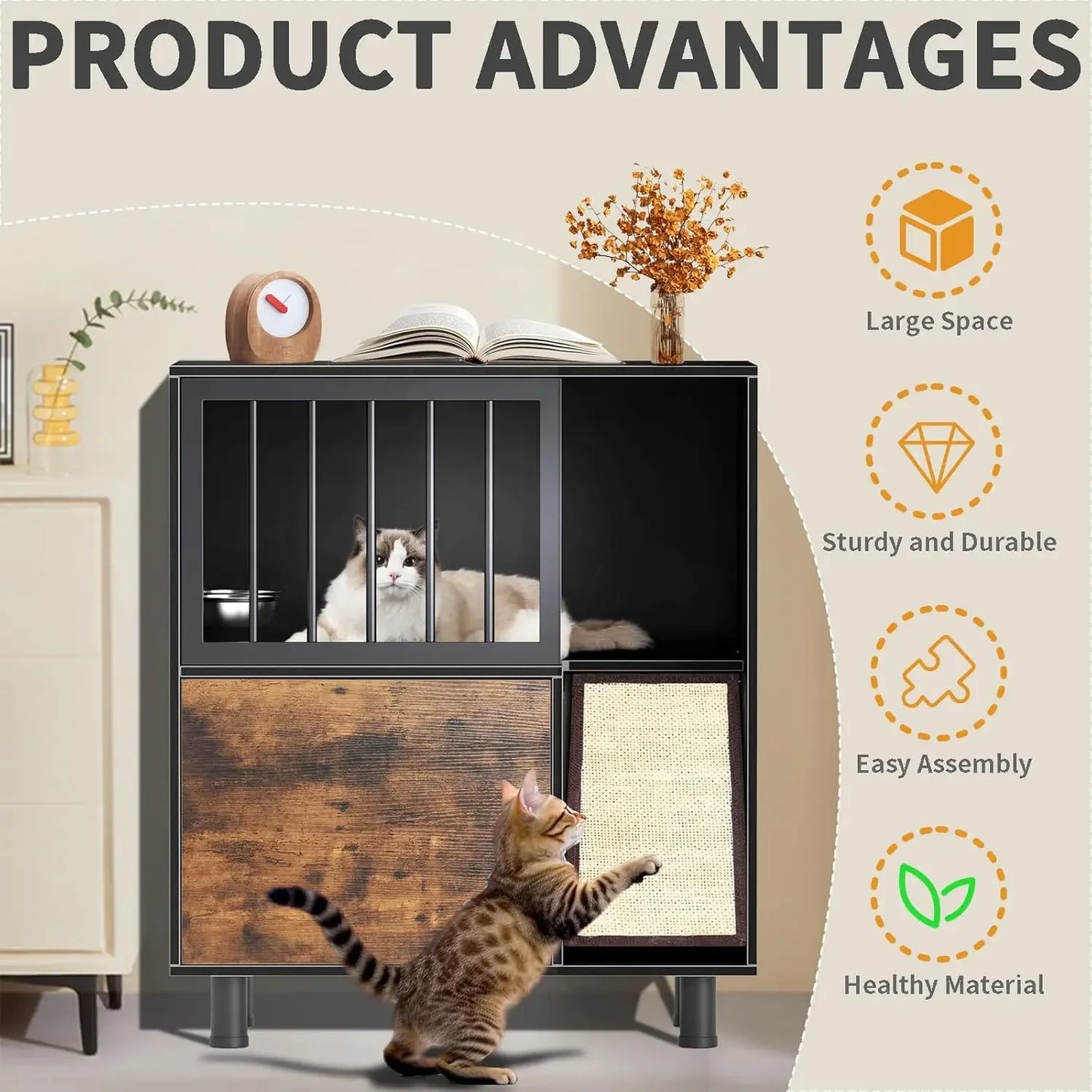 Activity priceWood Dog Proof Cat Feeding Station with Storage Box and Removable Bowl, Outdoor Cat Feeding Table with Scratching
