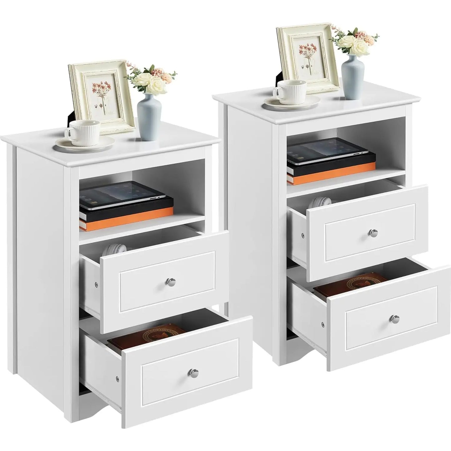 Nightstand Set of 2, Wooden Bedside Tables with 2 Drawer and Cubby, 2Pcs Tall Nightstand for Bedroom Small Space,, Customized