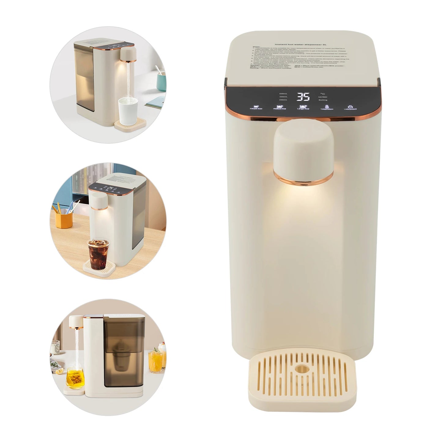 Instant Hot Water Dispenser, 3L Desktop Instant Hot Water Dispenser, Adjustable Temperature LED Operation Panel Night Lights