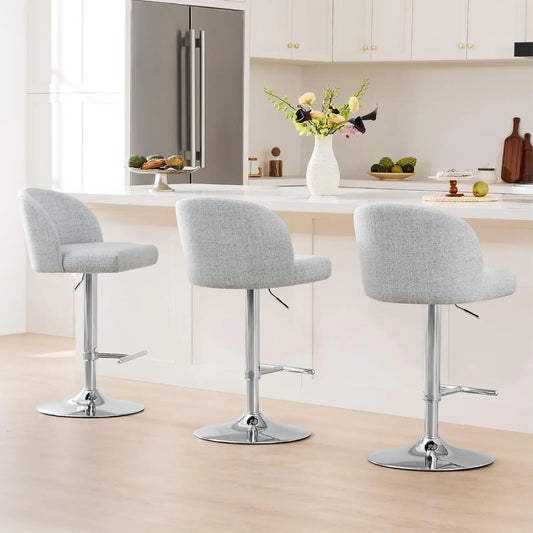 Adjustable Swivel Bar Stools with Back, Counter Stools Set of 3 for Kitchen Island, Height 25-33.7in, Fabric White, Customized