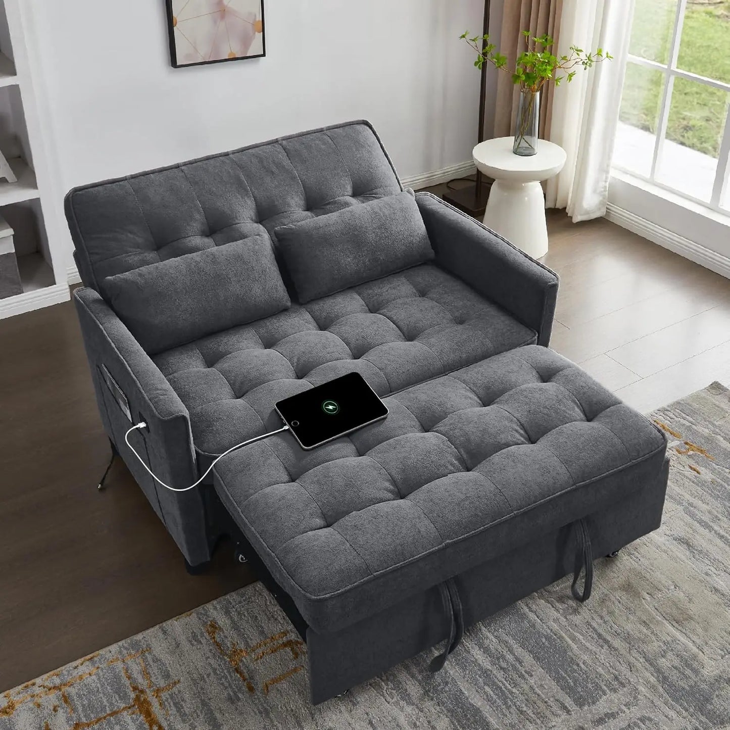 Convertible 3 in 1 Pull Out Sofa Bed Loveseat Sleeper Couch with Side Pocket Adjustable Living Room Furniture, Customized