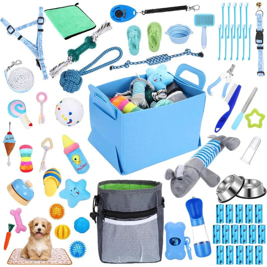 65 Pcs Puppy Supplies Starter Kit Small Dog Essentials Includes Dog Leash Toys Bowl Brushes Water Bottles Pet Blankets Puppy Ac