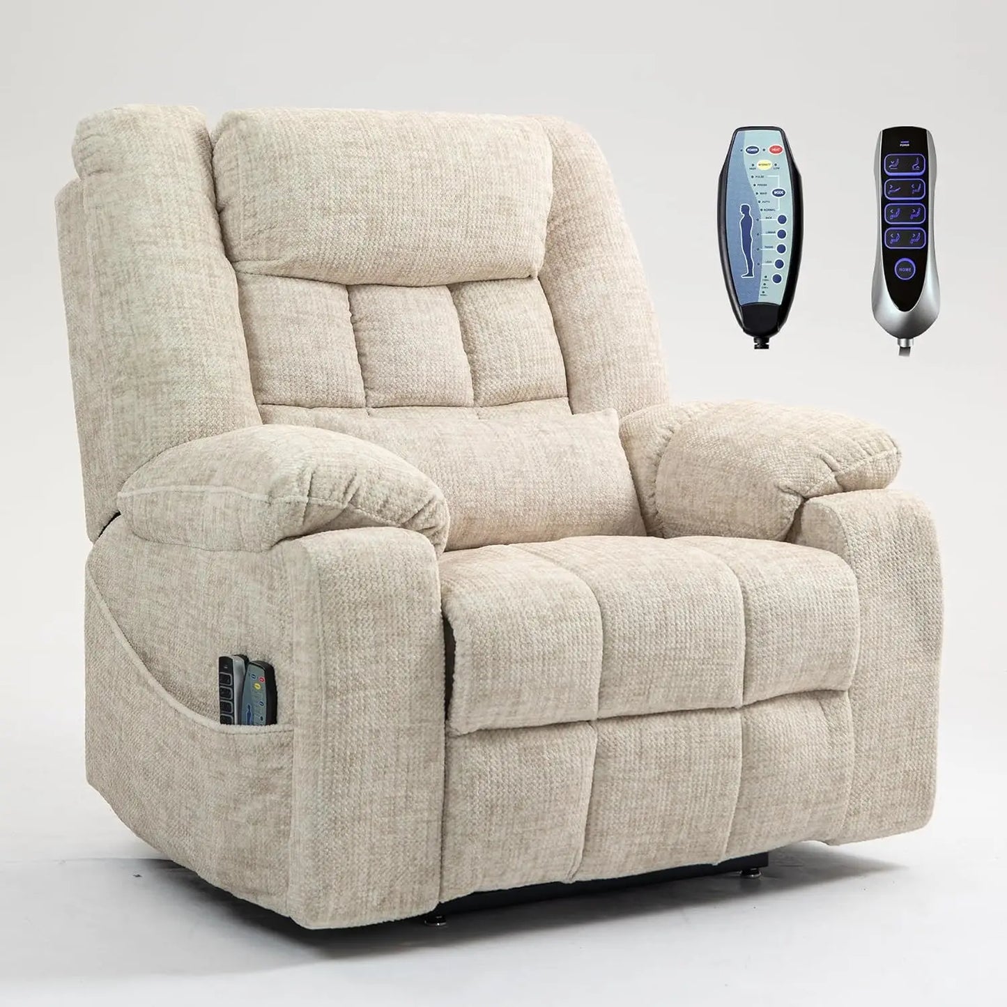 4 Motor Power Lift Recliner Chair for Elderly, Oversized Lay Flat Recliner with Massage Heat, Adjustable Headrest,, Customized