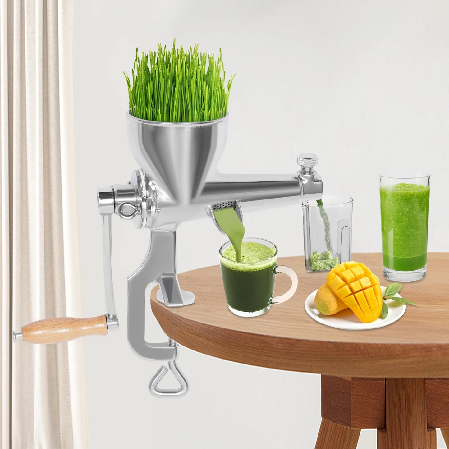 Fruit/Vegetable Squeezer Stainless Steel Manual Juicer with Screw Clamp Wheat grass Squeezed Fruit Vegetable Extrusion Silver