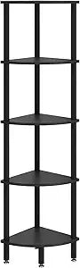 5 Tier Corner Shelf Stand,Industrial Corner Display Rack,Corner Bookshelf for Living Room, Bedroom, Kitchen, Home Office, Black