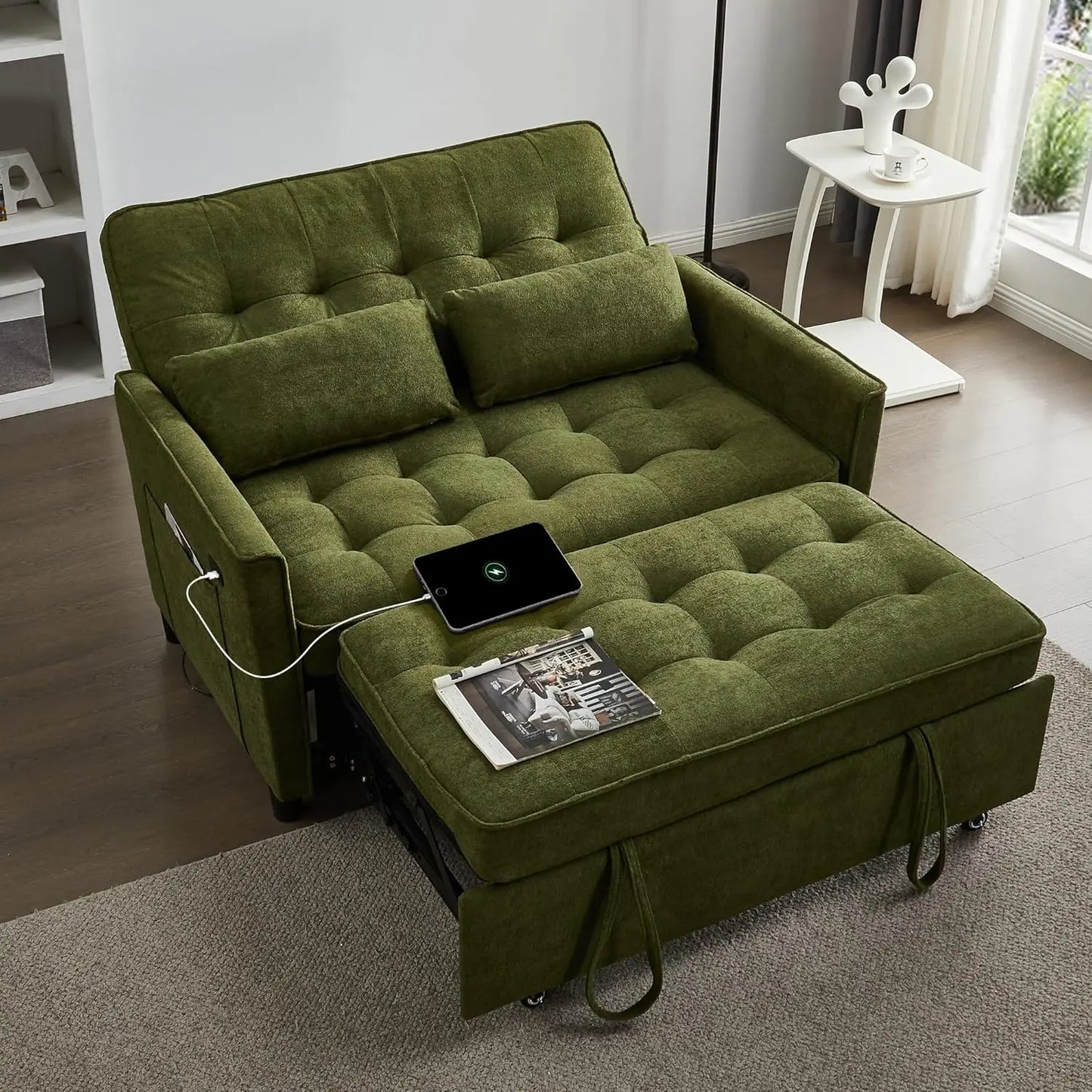 Convertible 3 in 1 Pull Out Sofa Bed Loveseat Sleeper Couch with Side Pocket Adjustable Living Room Furniture, Customized