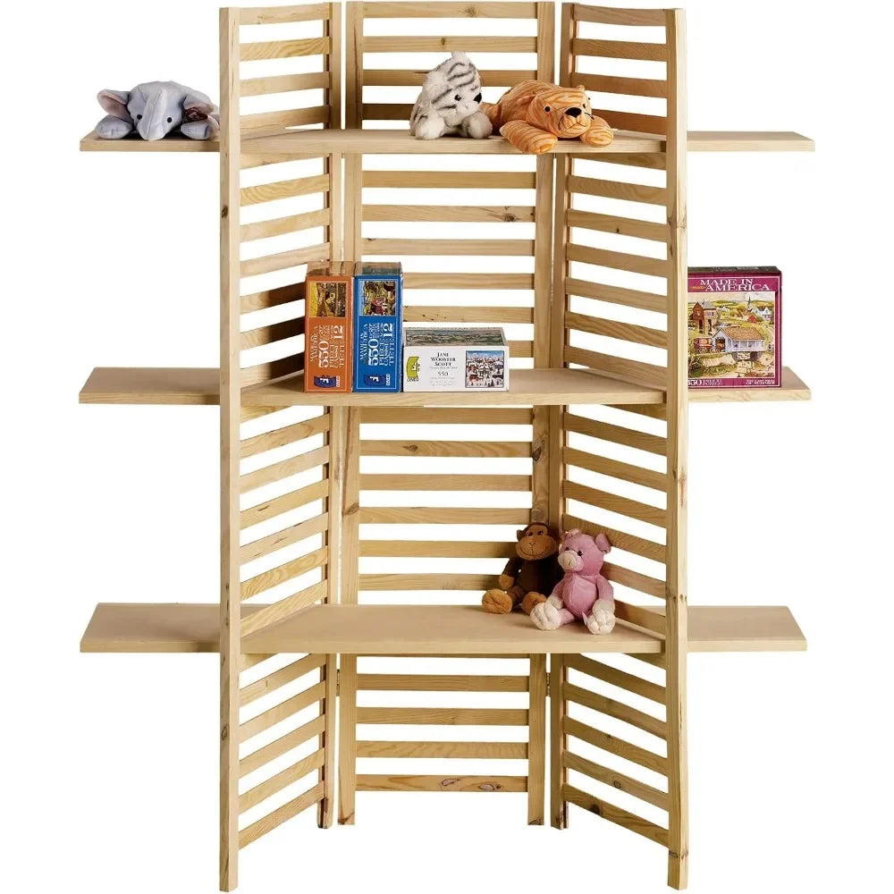 3-Panel Wood Display with 3 Shelves - Unit Can Be Stained or Painted - Great for A Wide Range of Merchandise From Hous