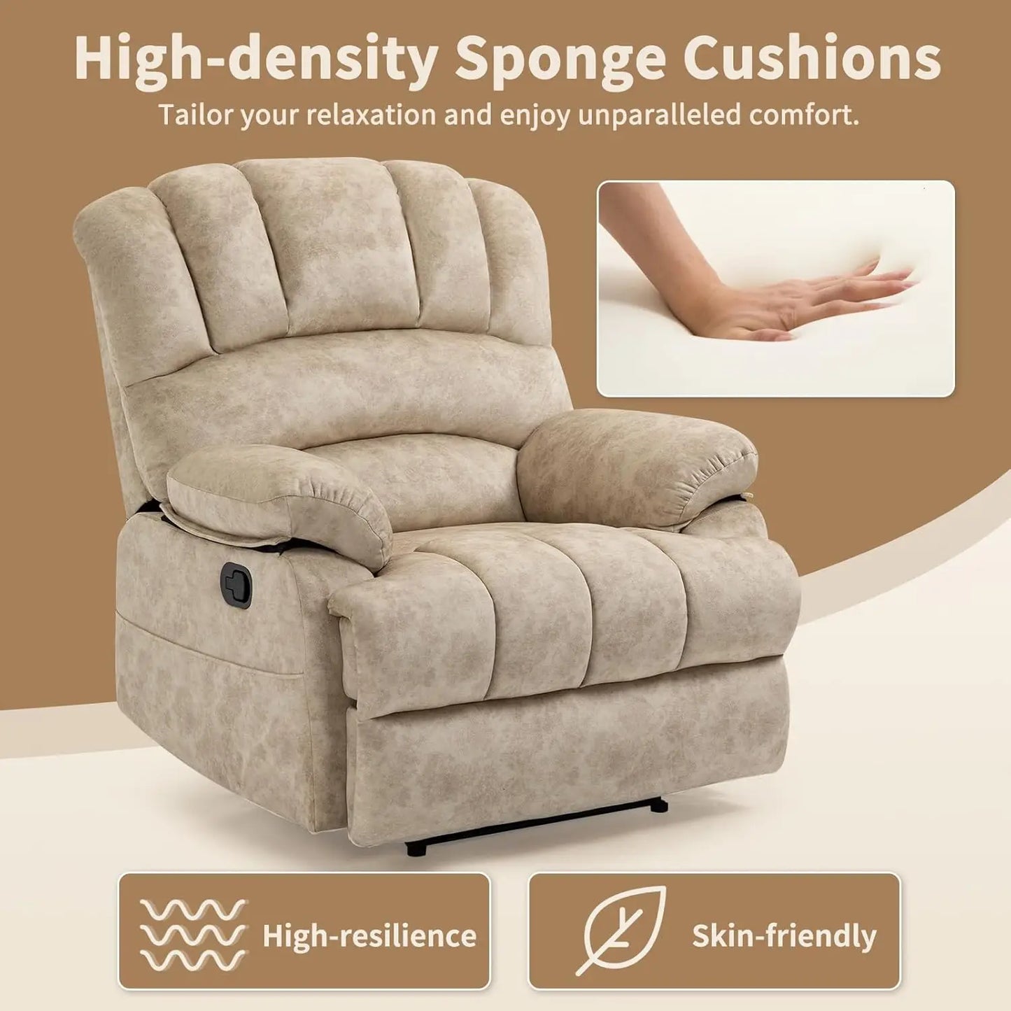 Manual Recliner Chair for Living Room, Single Sofa Recliners for Adults 350LBS, Heavy Duty Reclining Max 155, Customized