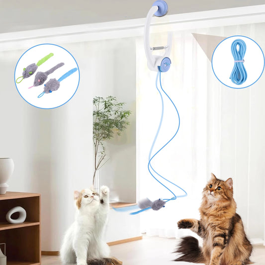 Door Hanging Automatic Retractable Kitten Toys Teaser Electronic Self Play Feather Cat String Toy for Indoor Cats