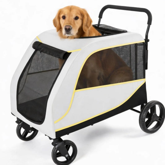 Dog Stroller for Large and Medium Dogs, Easy-Fold Dual Entry Pet Wagon with One-Foot Brake, All-Terrain Cart with Air Mesh