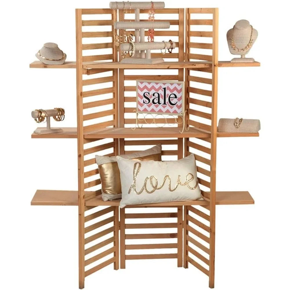 3-Panel Wood Display with 3 Shelves - Unit Can Be Stained or Painted - Great for A Wide Range of Merchandise From Hous