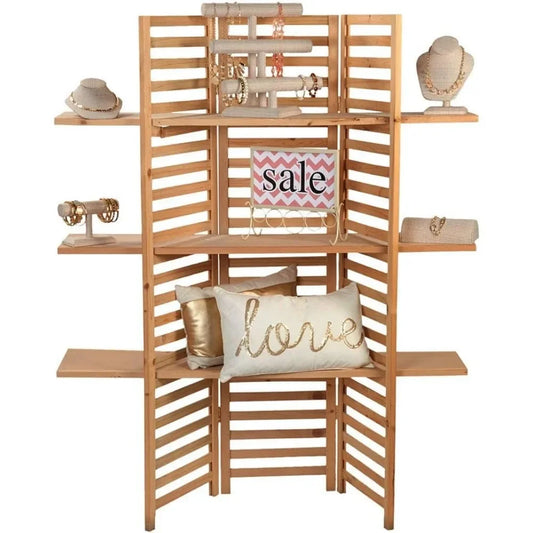 3-Panel Wood Display with 3 Shelves - Unit Can Be Stained or Painted - Great for A Wide Range of Merchandise From Hous