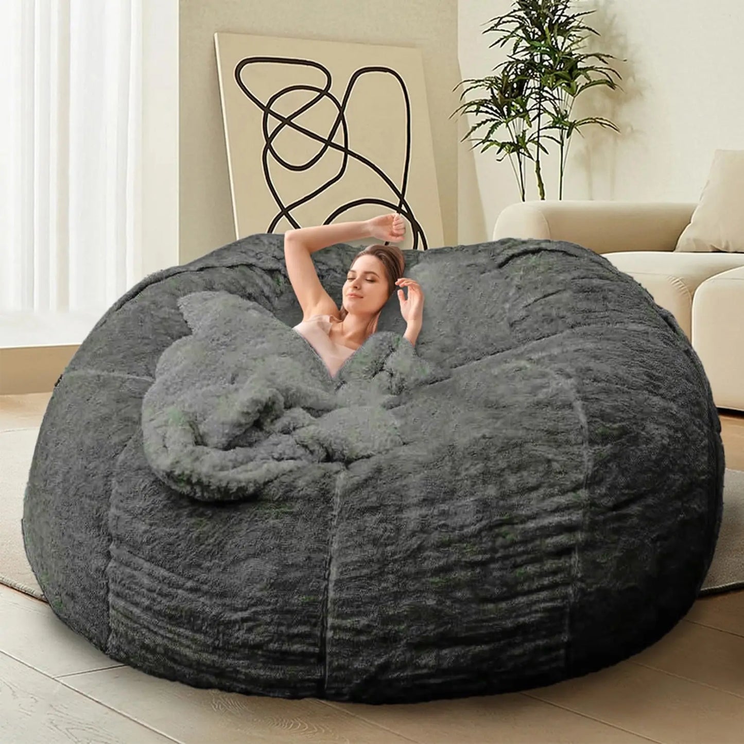 Bean Bag Chair for Adults Kids Without Filling Comfy Fluffy Giant Round Beanbag Lazy Sofa Cover for Reading Chair Floor C