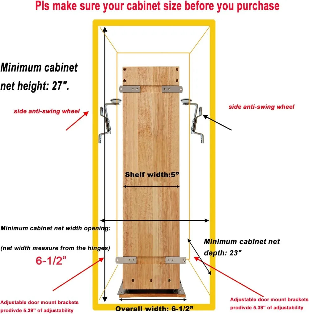 Pull Out Spice Rack Organizer for Cabinet, 5"W x 21.9"D x 25.2"H, Multi-Use Wood Slide Out Shelf Kitchen Storage